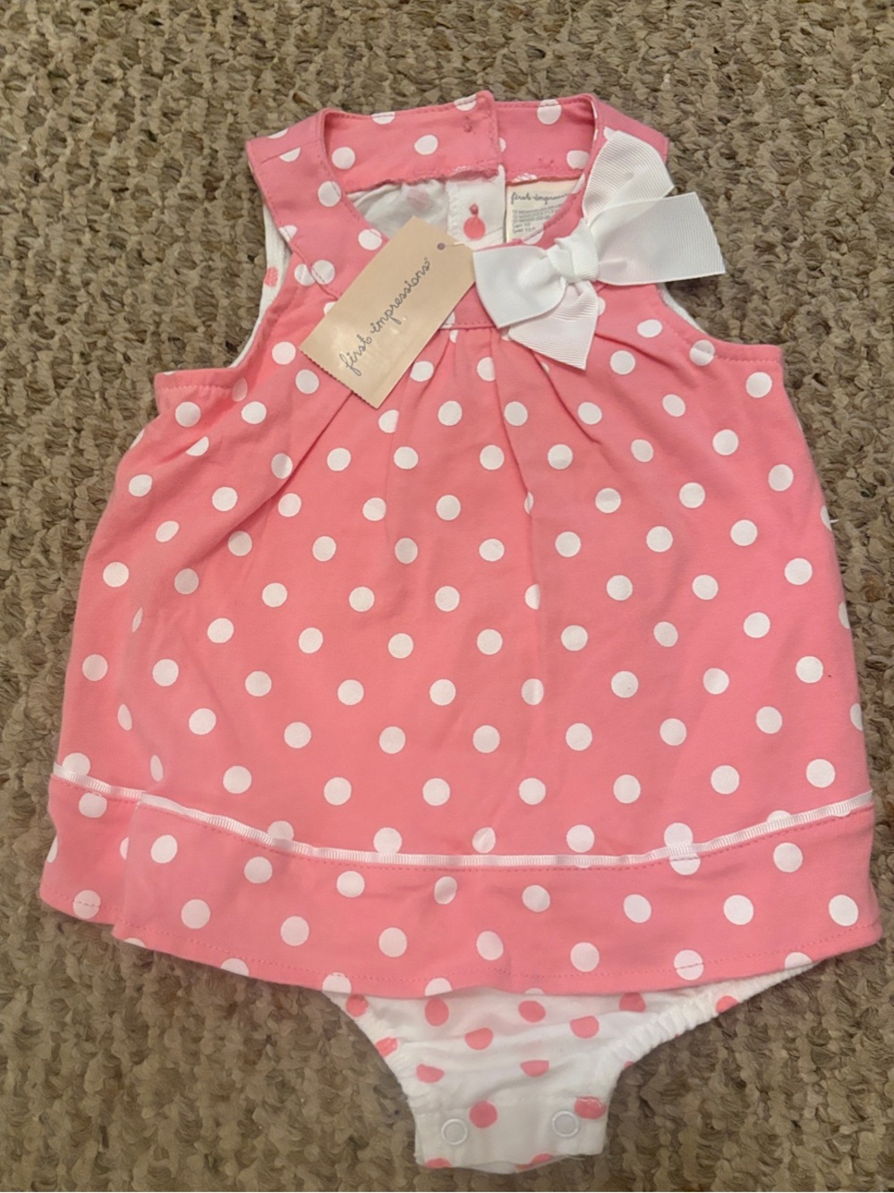 First Impressions Pink Polka Dot Sunsuit, Size 12 months